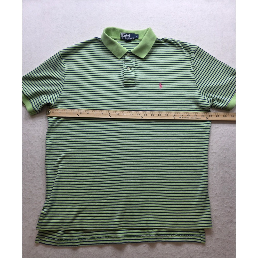 Polo Ralph Lauren Men's Green w Blue White Micro Stripes Polo Golf Shirt. Size L - Picture 4 of 8